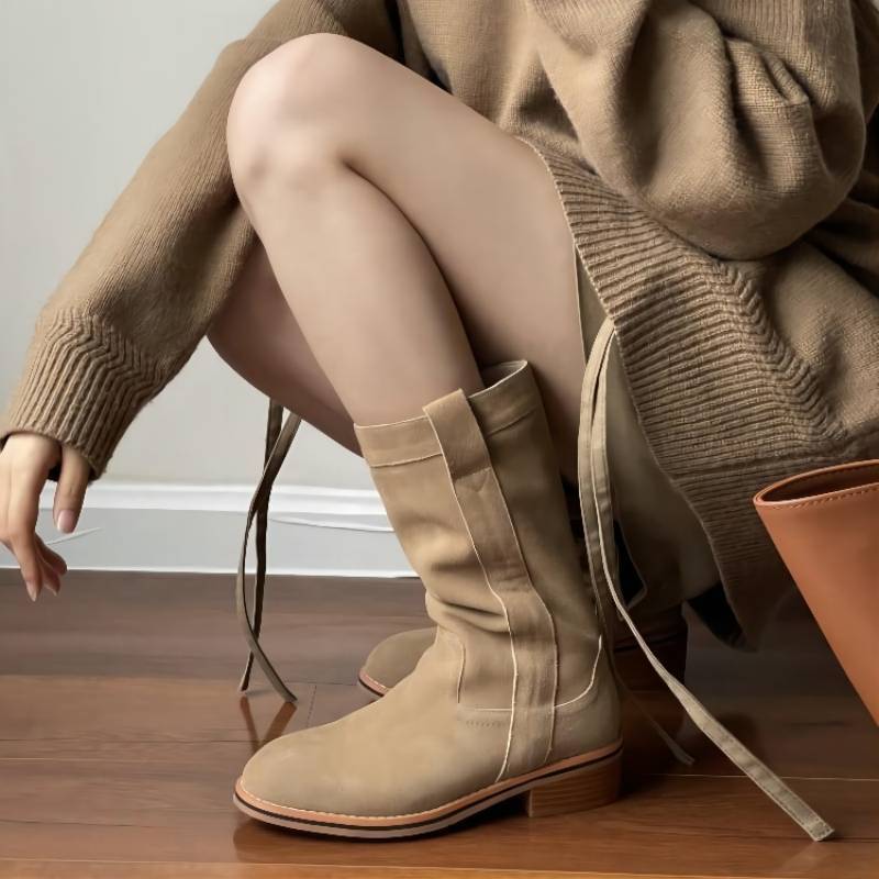 TOPHQWS-Botas de Cowboy Vintage para mujer, zapatos de tacón grueso, botas de plataforma de cuero PU de alta calidad, Otoño e Invierno