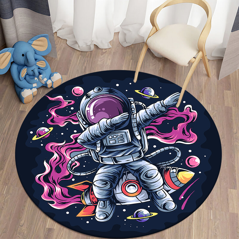 Spaceman – tapis rond de dessin animé, pour salon, chambre d'enfants, sol d'astronaute, doux, pour la cuisine