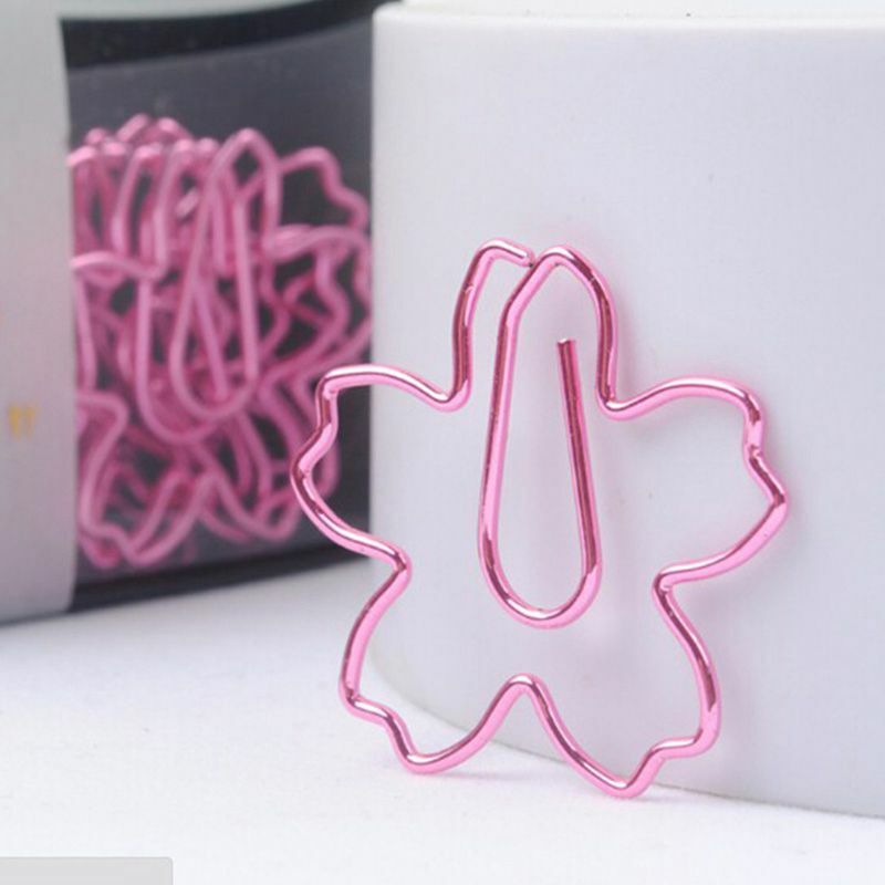 12 Stks/partij Top Kwaliteit Plated Roze Papier Clips Sakura Papier Naald Bookmark Metalen Memo Clip Briefpapier Kersenbloesems Doos Clips