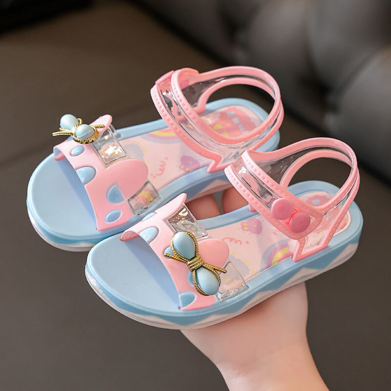 Para meninas sandálias 2022 novo verão princesa moda antiderrapante solas macias sandália para crianças do ensino médio