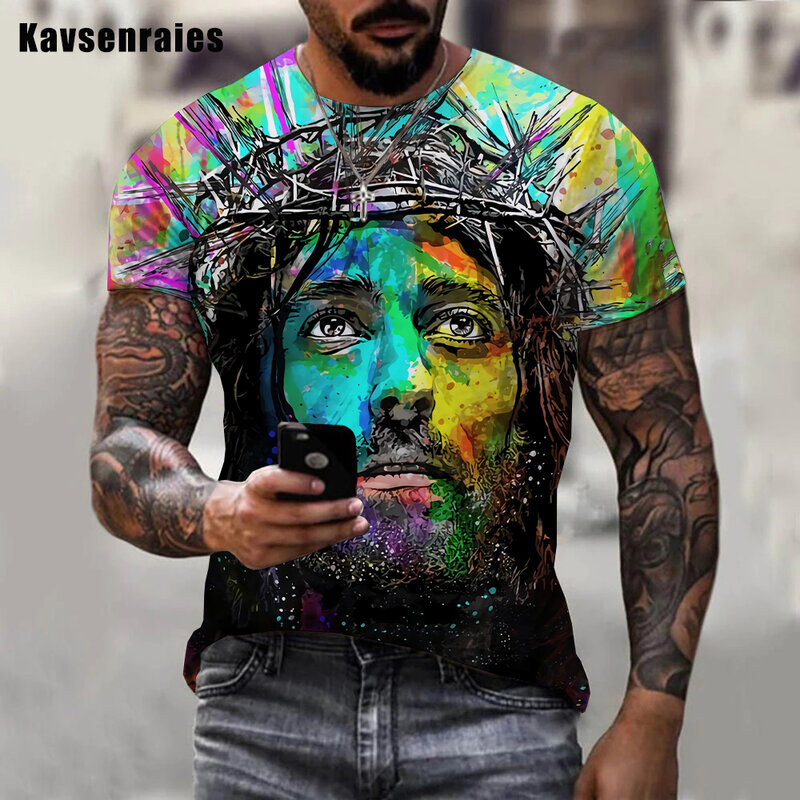 T-shirt manches courtes homme femme, estival et décontracté, avec impression de jésus Christ en 3D, Streetwear Harajuku, Tops surdimensionnés, 2022