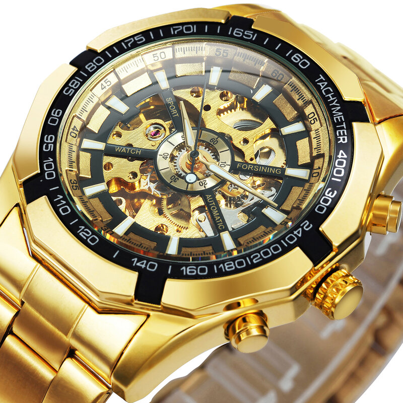 Vencedor-Relógio de ouro mecânico automático masculino esqueleto, vintage, marca Top, luxo
