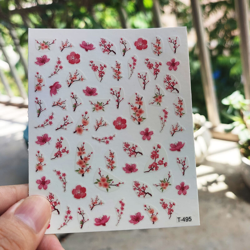 1 pçs rosa sakura prego folhas adesivo simples flor de cerejeira 3d slider para manicure unhas lindo designer arte decoração