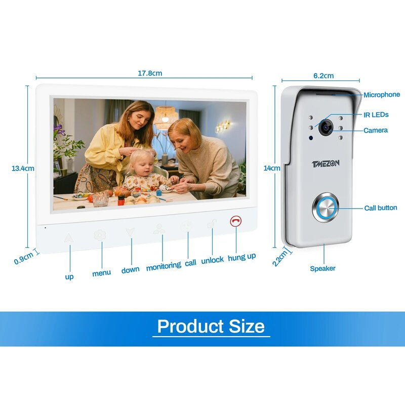 Tmeزون IP 7 بوصة 1080P TFT السلكية فيديو نظام اتصال داخلي دعم تسجيل/لقطة الجرس دعم 1 مراقب