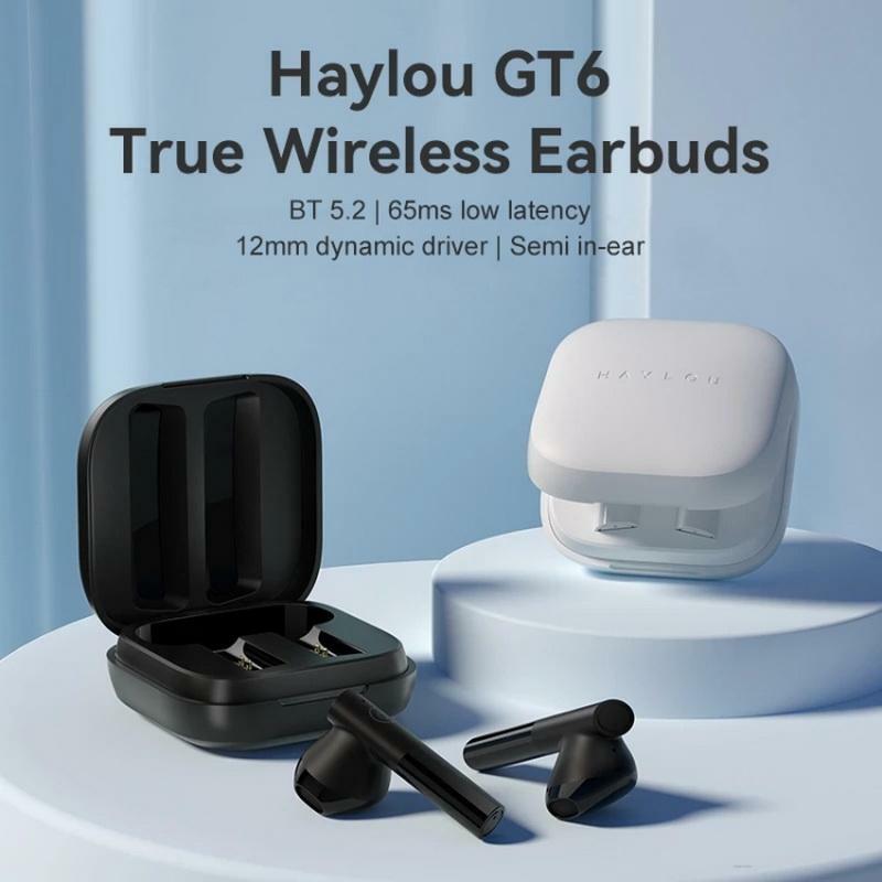 HAYLOU-auriculares inalámbricos GT6 con Bluetooth 5,2 AAC, cascos a prueba de agua, Mini auriculares semiintrauditivos cómodos de baja latencia para juegos, llamada HD