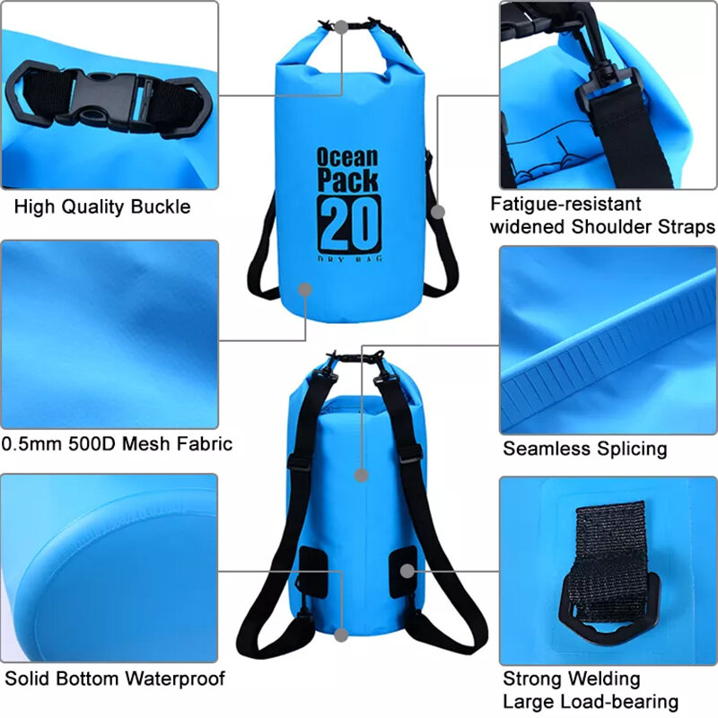Ocean paczka 2/3/5/10/15/20/30L na świeżym powietrzu worek wodoszczelny Dry Bag dla Camping Drifting piesze wycieczki pływanie kajakarstwo Rafting, rzeka, Trekking,