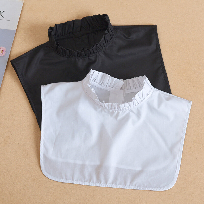 取り外し可能な偽の襟付きの女性用シャツ,白と黒