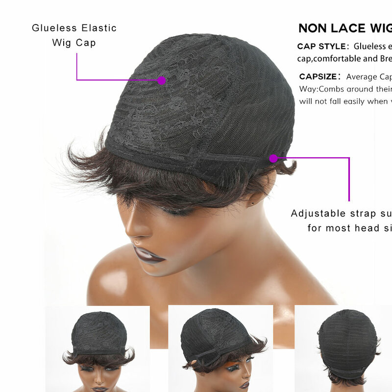 Peluca de cabello humano brasileño para mujeres negras, pelo corto rizado con corte Pixie, hecho a máquina, sin pegamento, barata