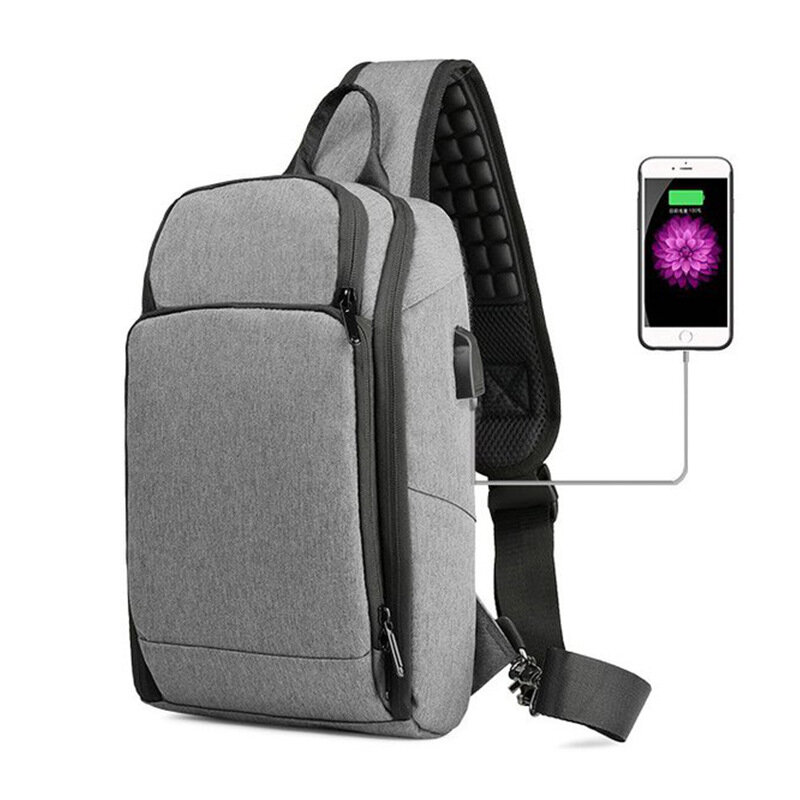 Dc.meilun Summer Men Chest Bag USB Charge Waterproof Small Shoulder Backpack Crossbody Breast Bag Climbing Satchel Mini Storage
