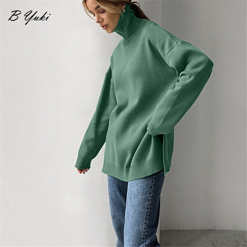 Blessyuki maglione lavorato a maglia con spacco in Cashmere oversize donna 2022 inverno Basic addensare Pullover dolcevita caldo maglione morbido femminile