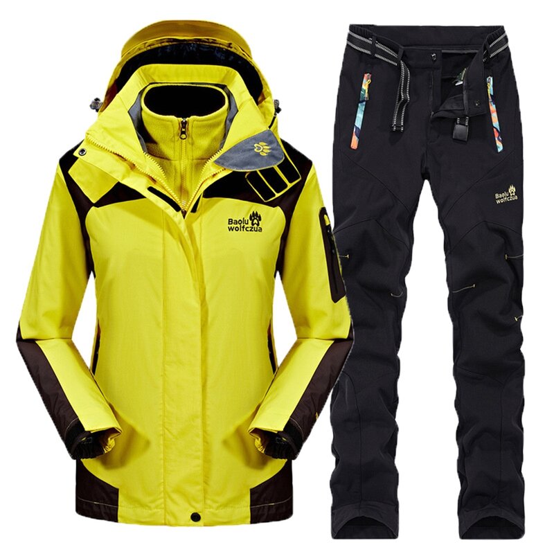 Комплект 3 в 1, зимняя женская куртка, штаны, теплое водонепроницаемое ветрозащитное пальто, костюм для рыбалки, охоты, лыжного спорта, спорти...