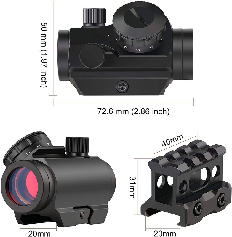 Tactical 1X20 RDS-25 Red Dot Sight 4 MOA Red Dot Gun Sight Rifle Scope dengan 1 Inci Riser Mount Airsoft Hunting Accessory