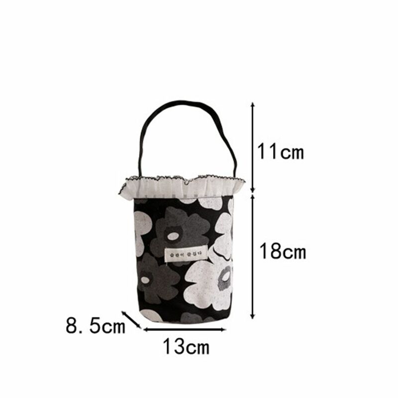 1pcピクニックバッグかわいいバケツバッグレースのミルクティーバッグ屋外ポータブルハンドバッグ気質キャンバスバッグ甘いランチバッグ