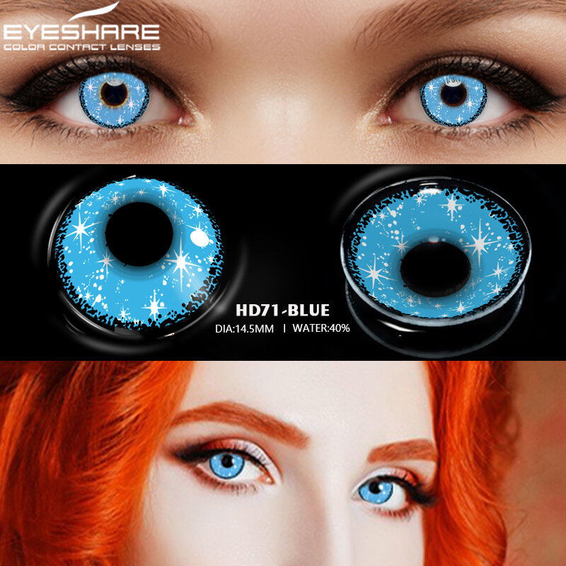EYESHARE-lentes de contacto de colores para Cosplay, lentillas de 2 piezas para Halloween, Anime, Color púrpura, Color azul