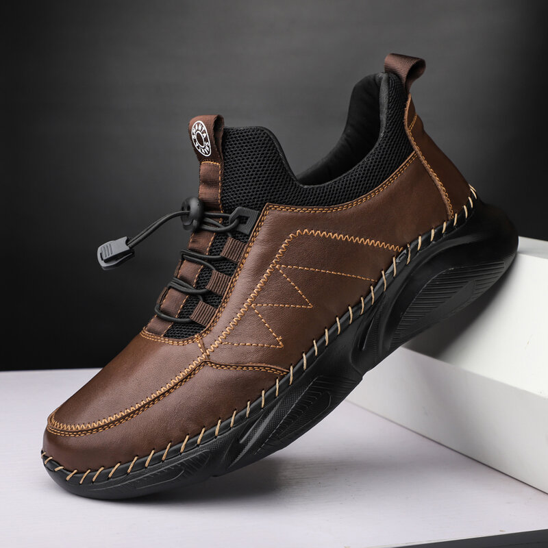 Zapatos informales de cuero genuino para hombre, zapatillas ligeras de alta calidad para exteriores, botas para caminar, otoño e invierno, 2021