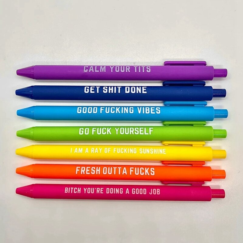 11 buah pulpen kata harian pena bolpoin Lucu suasana hari kerja Glitter baru pena kotor pena kata untuk hadiah kantor