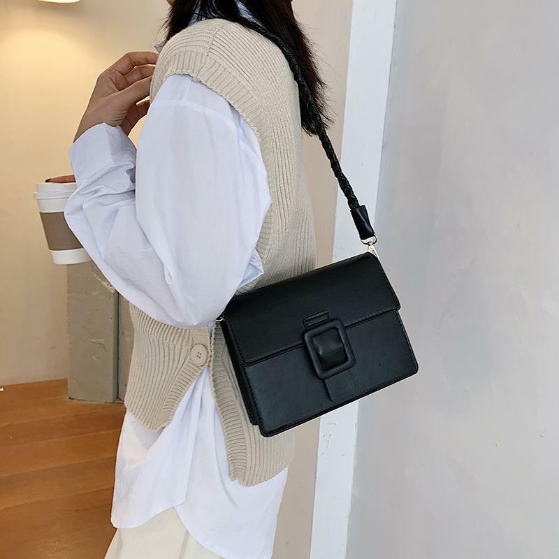 Female Shoulder Bag 2022 New Pu Leather Lock Bag Twist Braid Simple and Versatile One-shoulder Messenger Retro Small Square Bag