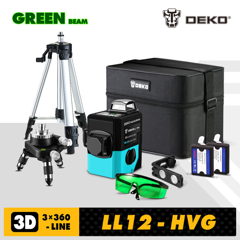 DEKO LL12-HVG 3D Self-Leveling 360 องศาระดับเลเซอร์โรตารีสูงขาตั้งกล้องแนวตั้งและแนวนอนสีเขียว CROSS Line