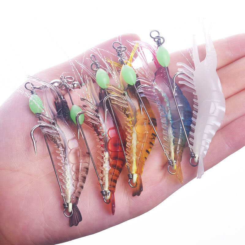 Luminous Shrimp Soft Lure Artificial Silicone Bait With Hooks Swivels Lures Set Anzois Sabiki Rigs Fishing Tackle