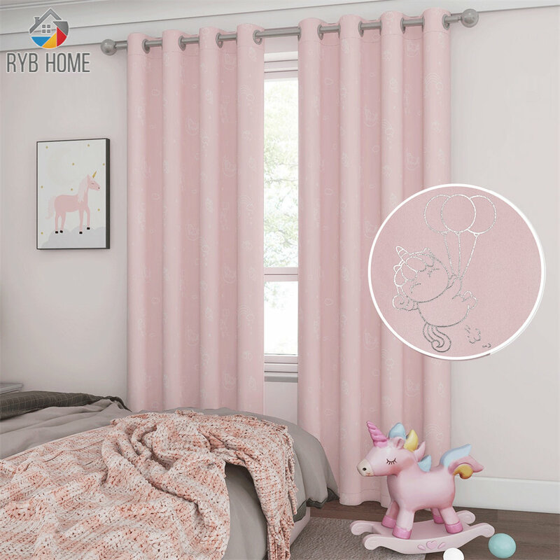 RYB Rumah 1 Buah Tirai Gelap Unicorn untuk Ruang Tamu Anak-anak Kamar Tidur Modern Jendela Lembut Tirai Perawatan Natal