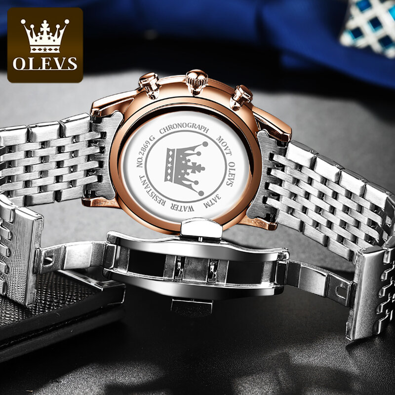Водонепроницаемые Модные мужские наручные часы OLEVS, многофункциональные высококачественные кварцевые часы с ремешком из нержавеющей стал...