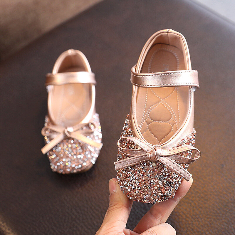 Zapatos de princesa para niña, zapatillas de cuero para niño, calzado escolar de cristal rosa para fiesta de baile y boda, Mary Jane