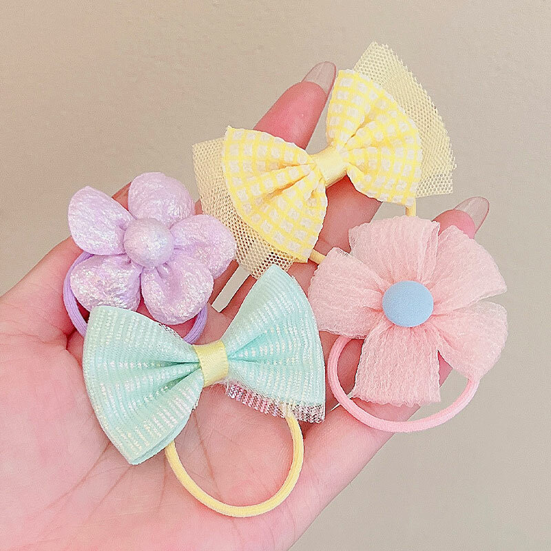 20 pz/set nuovi bambini Cute Cartoon Flower Bow fasce elastiche per capelli neonate Sweet Scrunchies elastici accessori per capelli per bambini