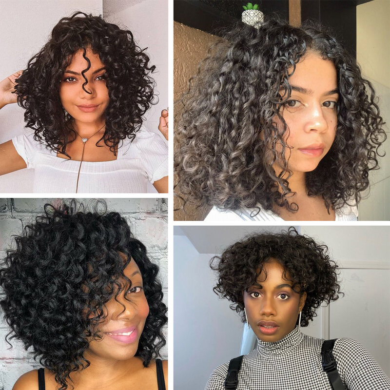 Amanda — Perruque Brésilienne Naturelle Bouclée de Coupe Pixie, Cheveux Courts Ondulés, Article Fait à la Machine, Style Bob