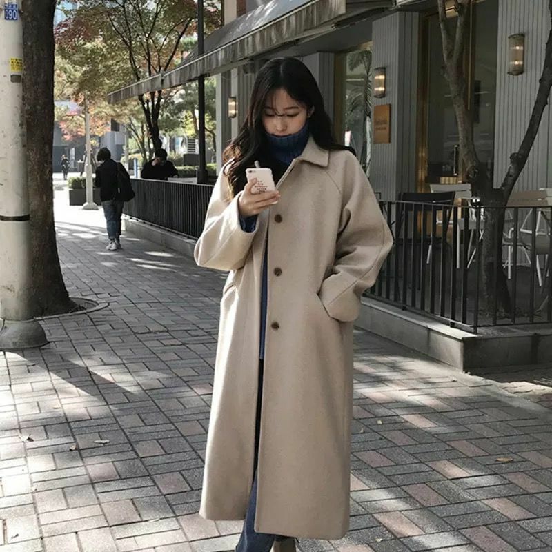 Пальто шерстяное 2022, женское, однобортное, средней длины, в стиле ретро, Осень-зима