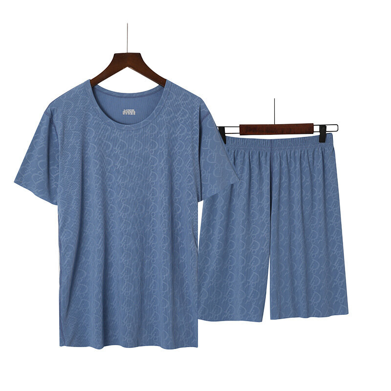 a_SiR Can wear pajamas outside men's summer short sleeve shorts leisure sports large loose thin thread home suitXXXXL