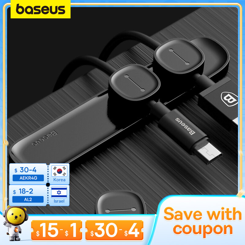 Baseus-organizador de Cables magnético USB, soporte de silicona Flexible, Clips de escritorio para ratón