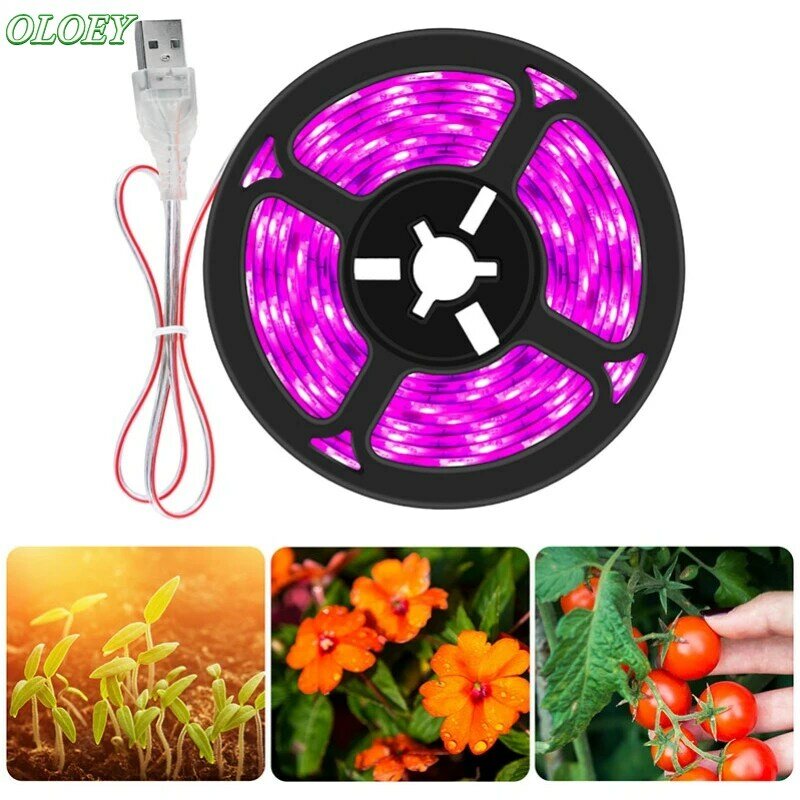 LED 온실 Cultivo 수경 방수 USB 5V 성장 빛 스트립 0.5m 1m 2m 3m 2835 SMD LED 식물 꽃 전체 스펙트럼