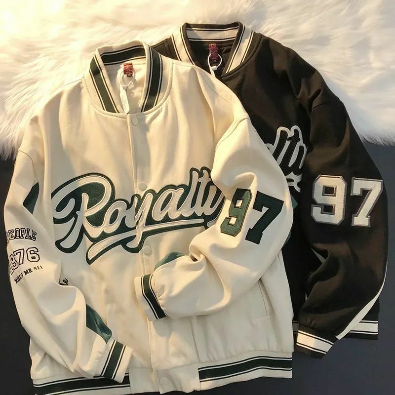 Винтажные бейсбольные куртки, кардиган оверсайз для мужчин и женщин, зеленая, Черная куртка с длинным рукавом, весна-осень 2022, кофты в стиле ...