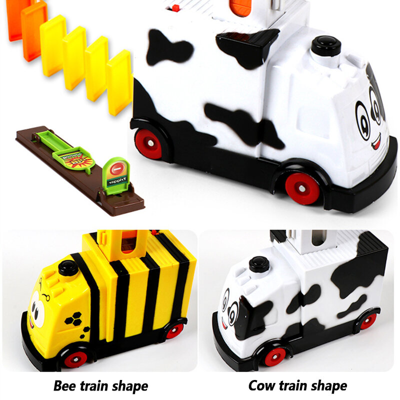 Set Mainan Blok Kereta Api Domino Peletakan Otomatis 105 Buah Mainan Susun dan Bangunan Blok Domino Listrik Anak-anak