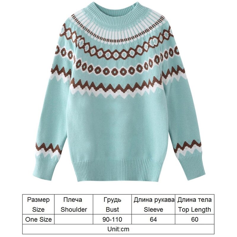 Taotrees Sweater Women's O-Neck Geometric Patterns Knitted Sweaters Female Pullovers Casual Tops Soft Warm Jumper