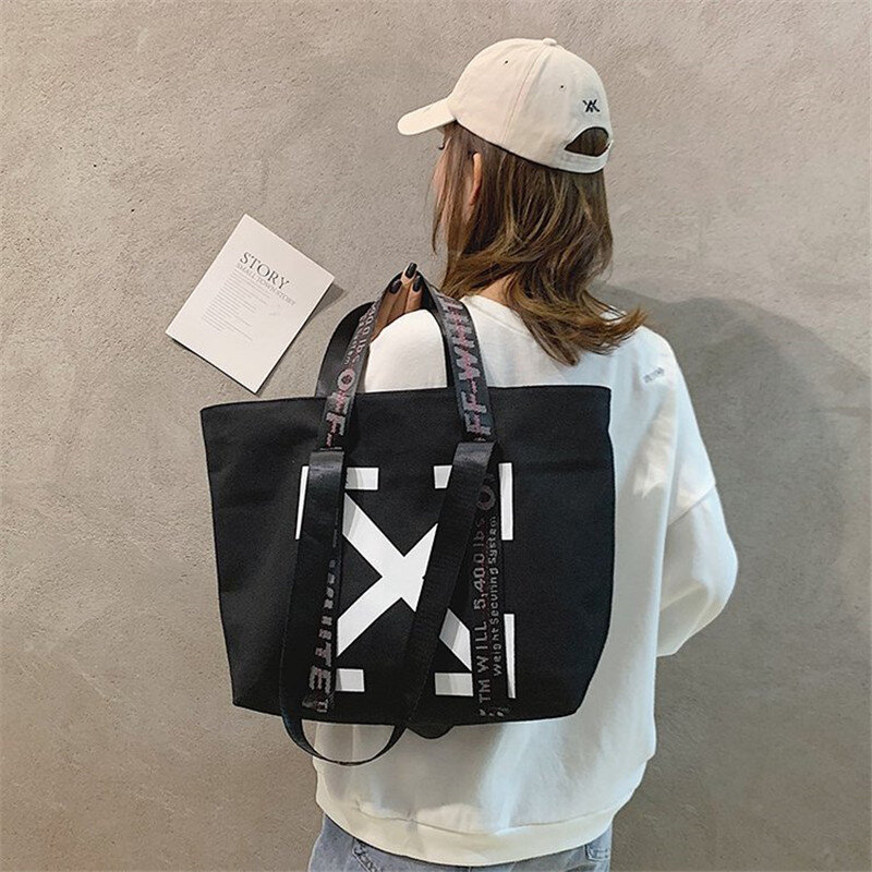 2022 New Women Canvas Tote Shopping Bag Lady Shoulder Bag Big Capacity Pockets Girl Messenger Bag School Books Travel Beach Bags