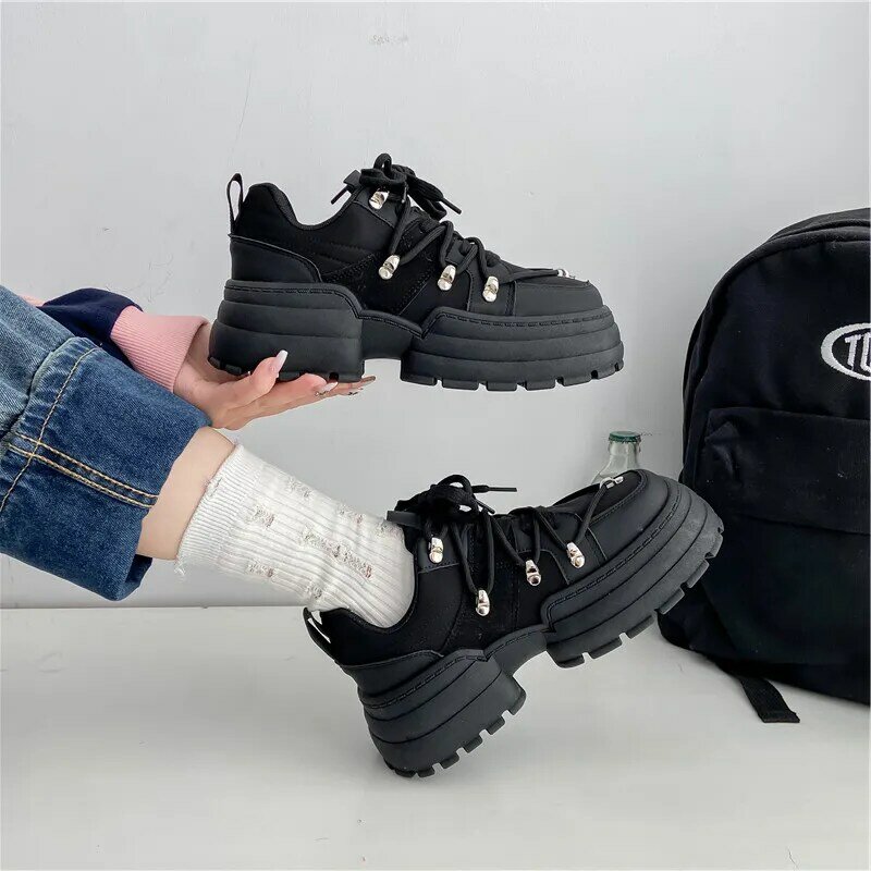 Y2K sepatu datar wanita, Sneaker panggung kasual Kawaii dengan Pumps Platform untuk perempuan