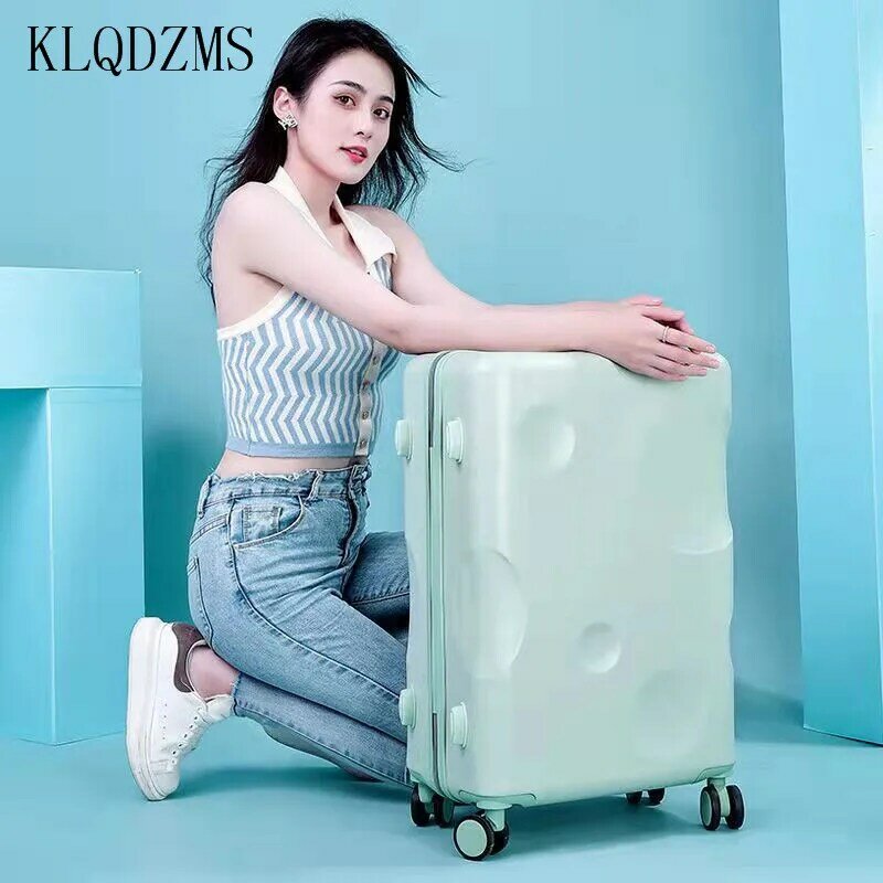 KLQDZMS-고품질 수하물 여성 솔리드 컬러, 튼튼하고 튼튼한 트롤리 케이스, 바퀴 장착 탑승 상자, 롤링 가방