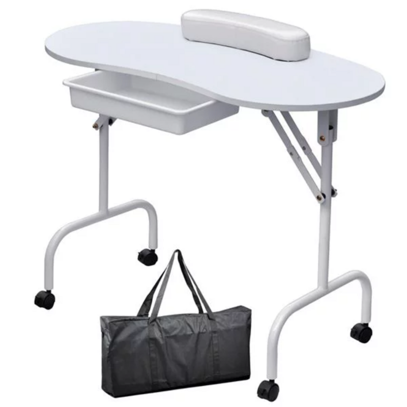 Mesa dobrável manicure prego esteticista mesa com rodas bloqueáveis & saco