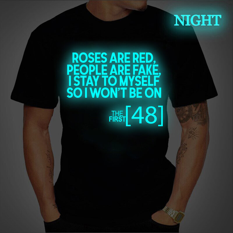 Camiseta con estampado de rosas y personas rojas para mujer, ropa de calle de Hip Hop, camisetas divertidas, Camiseta de algodón, ropa luminosa