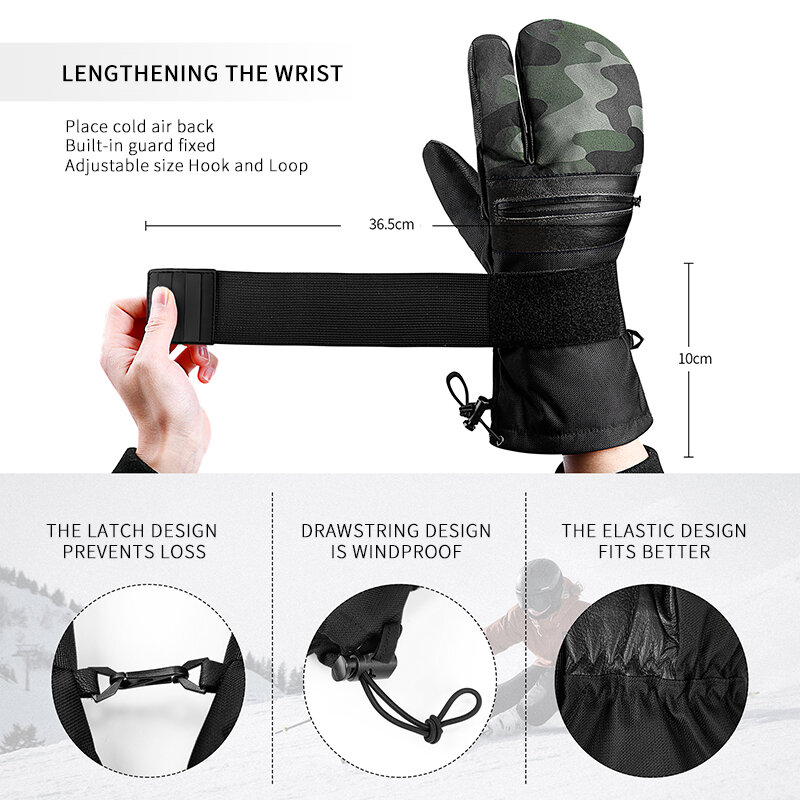 VXW-guantes de esquí impermeables para hombre y mujer, manoplas de cuero de camuflaje con aislamiento térmico, con cremallera de tres dedos, accesorios de Snowboard