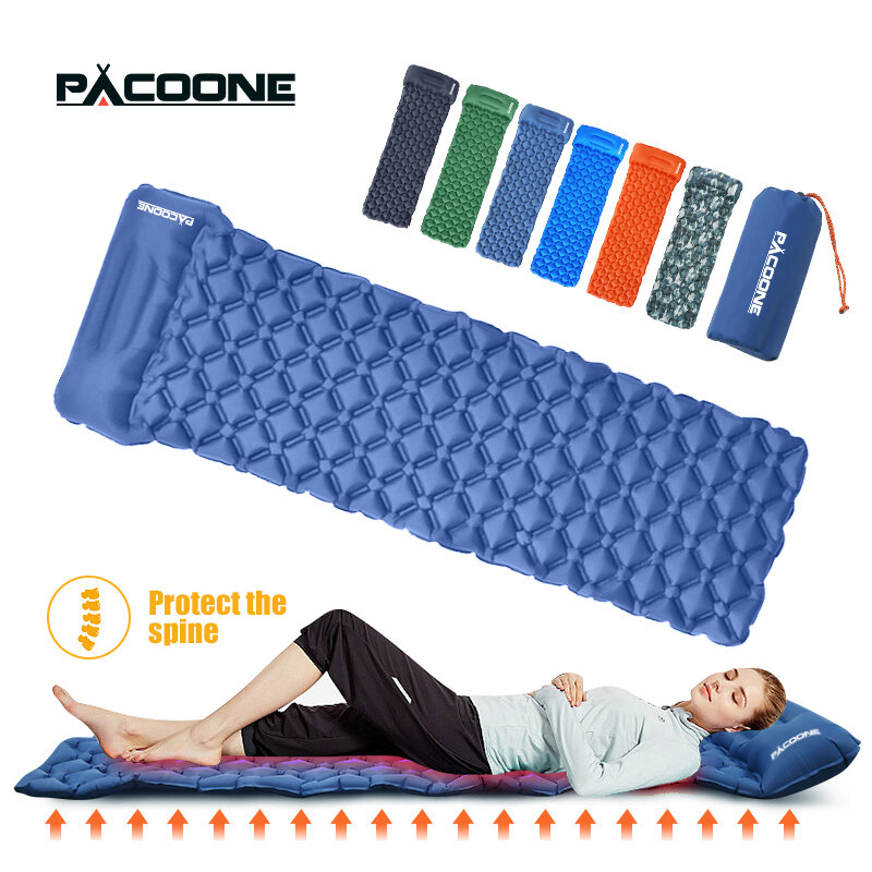 PACOONE Outdoor Sleeping Pad Camping Inflatable Mattress with Pillows Travel Mat Folding Mat Ultralight Air Cushion Hiking New