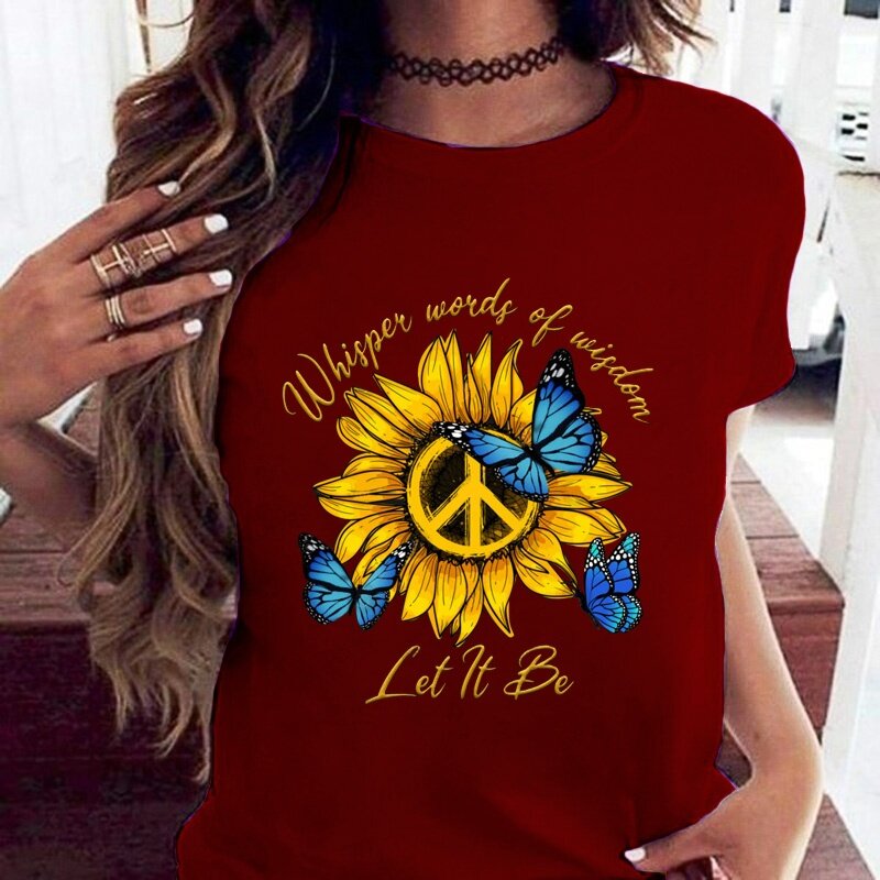 Kaus Wanita Mode Kaus It Be Lengan Pendek Kaus Wanita Kaus Hippie Kata Bijak Kaus Grafis