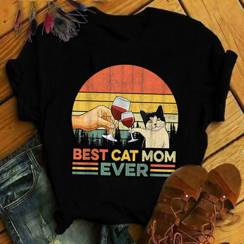Camiseta con estampado de gato y mamá para mujer, remera Kawaii para mujer, ropa de moda para mujer 2022