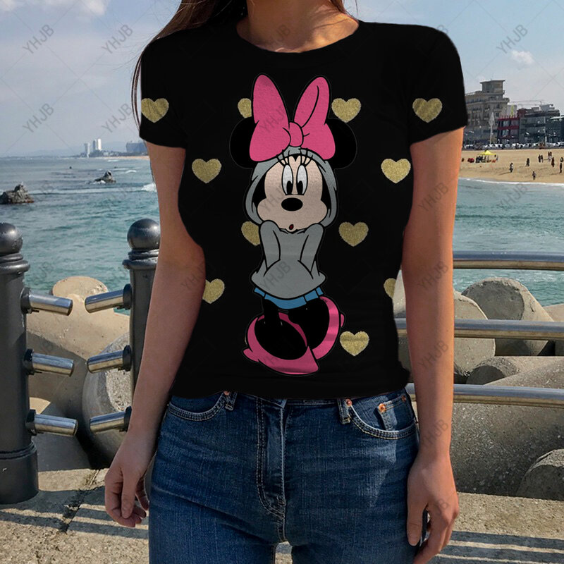 Disney-Camiseta con estampado de Mickey Mouse para mujer, Top de dibujos animados para mujer, camiseta estampada para mujer, ropa de Disney para mujer
