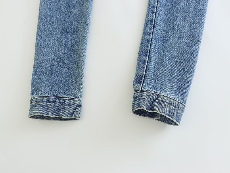 Весна, новинка, женский дизайн PB & ZA, джинсовый Топ без бретелек с длинными рукавами и воротником «одно слово», 8197/604