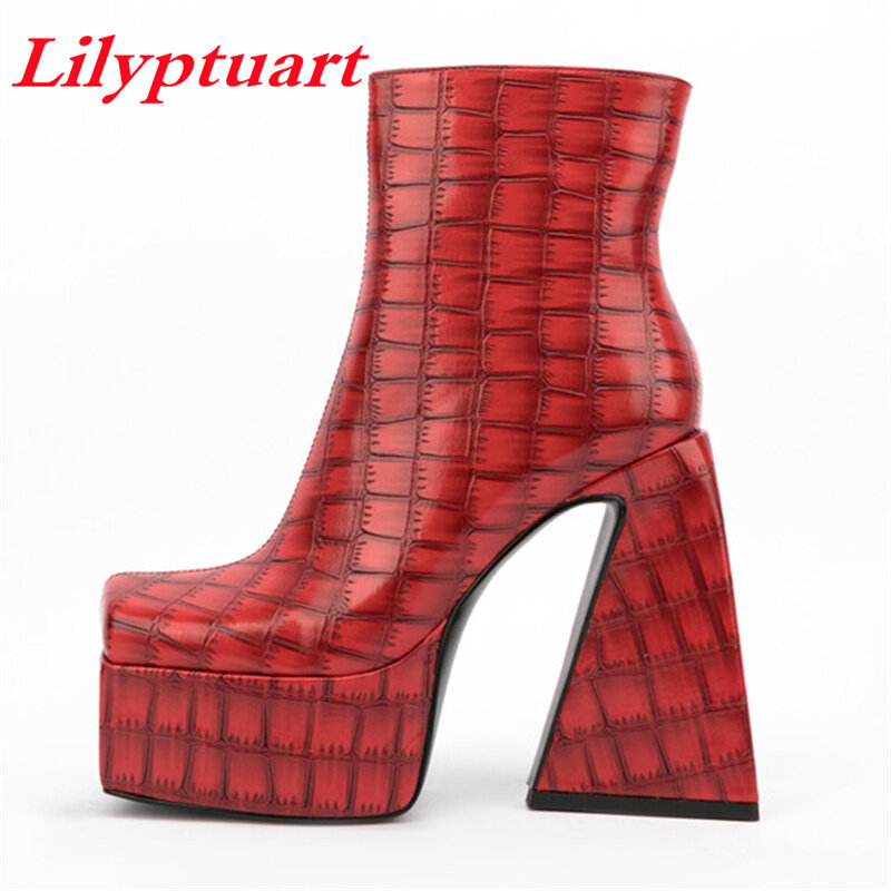 Lilyptuart – bottines ZA pour femmes, bottes à talons hauts en forme de plateforme, chaussures de créateur à talons épais et fermeture éclair, vert 45