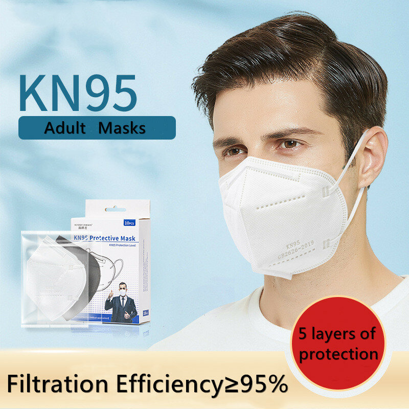 10-100PCS 5 Schichten KN95 Masken Erwachsene Weiß KN95 Stoff Maske Mascarillas Schutzhülle Mund Gesicht Maske Filter Atemschutz kn95mask