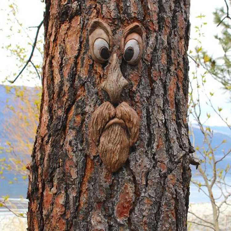 Amusing Old Man Tree Face Sculpture Hugger Garden Art Funny Old Man Tree Monsters Ornaments Props Whimsical Garden Decoration