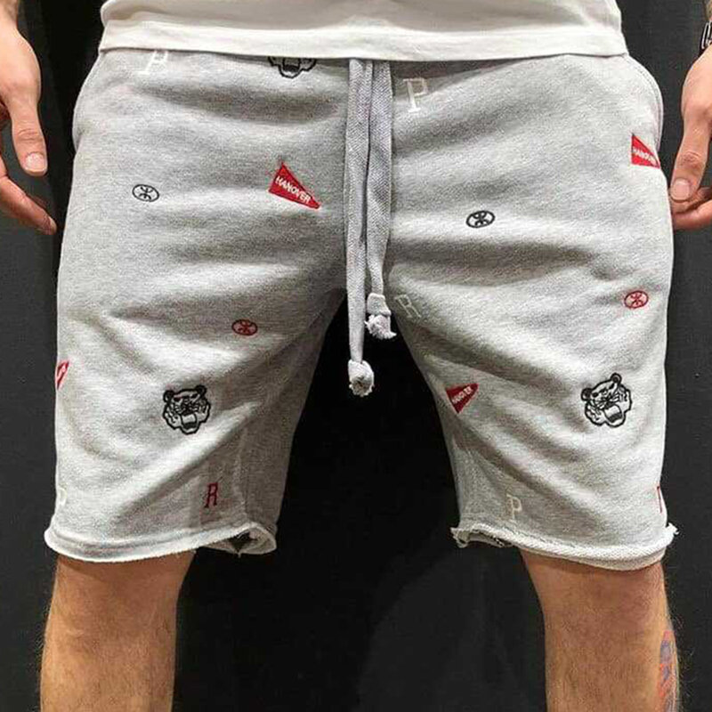 Pantalones cortos de estilo Hip Hop para hombre, Shorts con cordón sólido, bordado de letras de Tigre, Harajuku, rectos, informales, para la playa